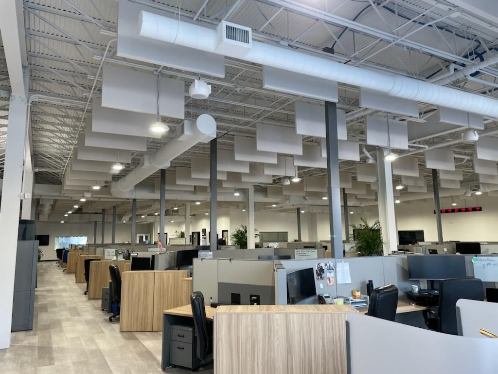 Open office with MBI Products acoustic baffles